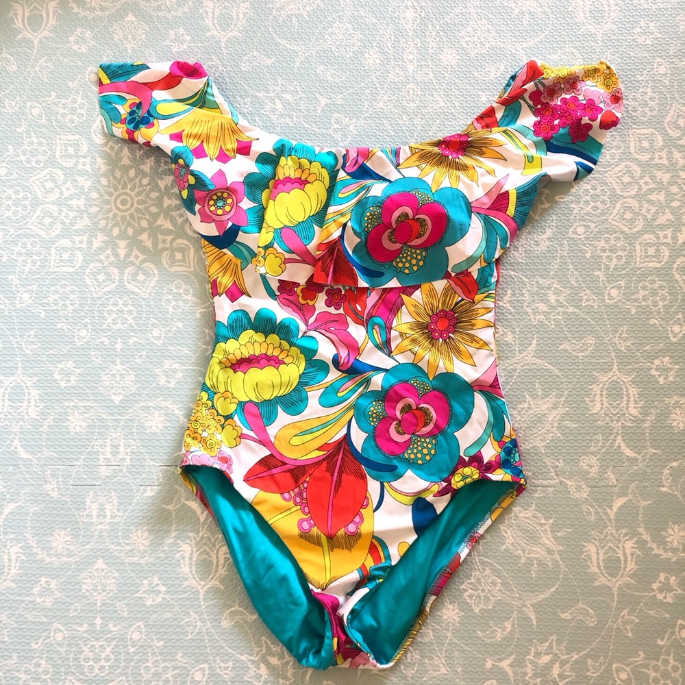 NWT Trina Turk Fontaine Floral Off the Shoulder One Piece Swimsuit - Size 4